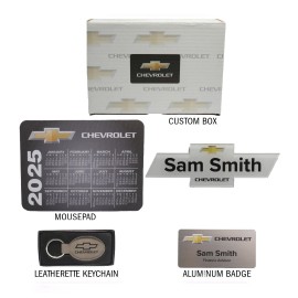 Customized Drive into Success Dealership Employee Brand Kit - Custom Box, Badge, Nameplate, Mousepad, Keychain