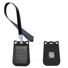 Cat Ear Shaped PU Leather Card Case w/Lanyard with Logo
