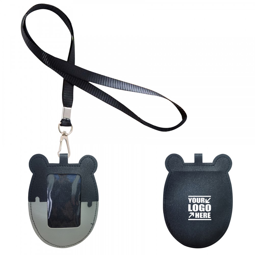 Custom Imprinted Round Ears PU Leather Card Case Wih Keychain