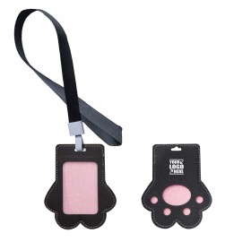 Logo Branded Paw Shaped PU Leather Card Holder w/Lanyard