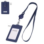 Custom Imprinted 3 Pockets PU Leather Card Holder Retractable PU Lanyard