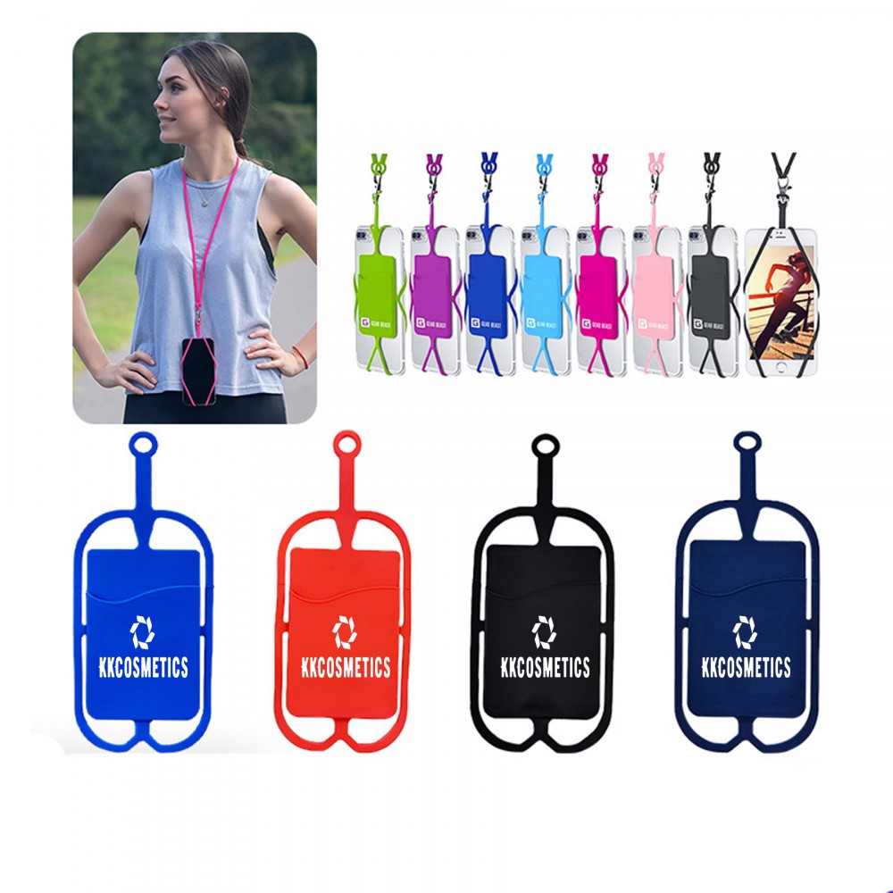 Custom Printed Silicone Lanyard with Phone Holder & Wallet