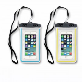Waterproof Cell Phone Pouch with Lanyard & Blue Neon Strip Logo Imprinted