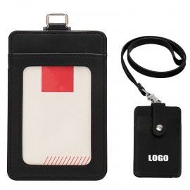 Promotional PU Lanyard 3 Pockets PU Leather Card Holder