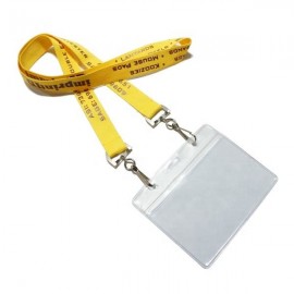 clear ID badge holder PVC pouch with lanyard and 2 clips Logo Imprinted