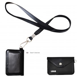 Envelope PU Leather Card Case With Lanyard Custom Imprinted