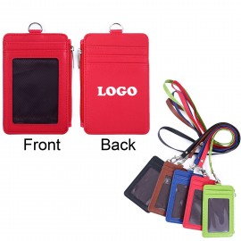 Logo Branded PU Leather Card Sleeves Id Badge Holders Neck Lanyard