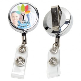 Promotional "Dublin Chrome" Full-Color Solid Metal Retractable Badge Reel & Badge Holder