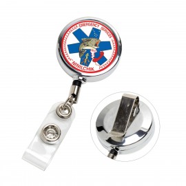 Logo Branded "Dublin Chrome" Full-Color Solid Metal Retractable Badge Reel & Badge Holder