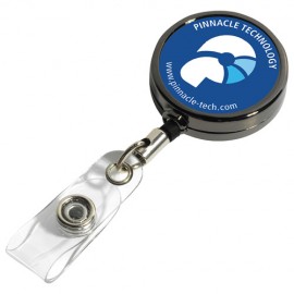 Promotional "Dublin Gunmetal" Solid Metal Retractable Badge Reel & Badge Holder w/Full Color