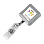 "Hamilton" Square Chrome Solid Metal Retractable Badge Reel & Badge Holder w/Full Color with Logo