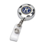 "Tiffin LZ" Chrome Metal Sport Retractable Badge Reel & Badge Holder w/Laser Imprint (Overseas) Custom Imprinted