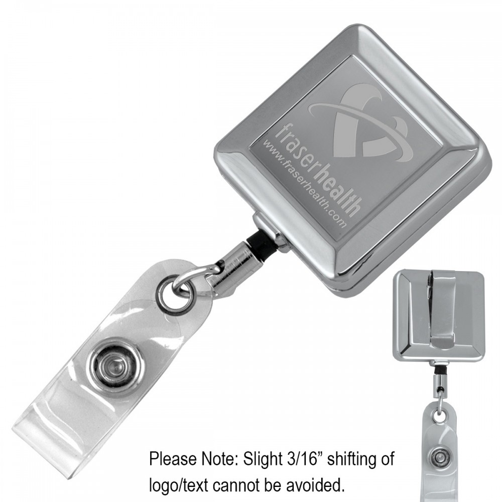 "Hamilton LZ" Square Solid Metal Retractable Badge Reel & Badge Holder w/Laser Imprint with Logo