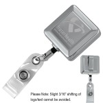 "Hamilton LZ" Square Solid Metal Retractable Badge Reel & Badge Holder w/Laser Imprint with Logo