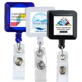 "Kent VL" Square Retractable Badge Reel & Badge Holder w/Metal Slip Clip (Full Color) with Logo