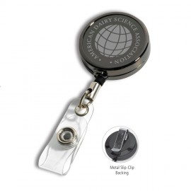 "Dublin Gunmetal LZ" Solid Metal Retractable Badge Reel & Badge Holder w/Laser Imprint with Logo