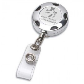 Custom "Tiffin LZ" Chrome Metal Sport Retractable Badge Reel & Badge Holder w/Laser Imprint