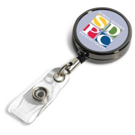 "Dublin Gunmetal" Solid Metal Retractable Badge Reel & Badge Holder w/Full Color with Logo