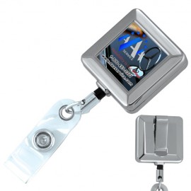Customized "Hamilton" Square Chrome Solid Metal Retractable Badge Reel & Badge Holder w/Full Color