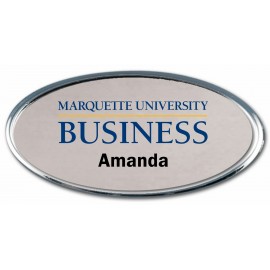 Personalized Silver Framed Oval Name Badge w/Full Color Imprint & Personalization (2 3/8" x 1 1/8")