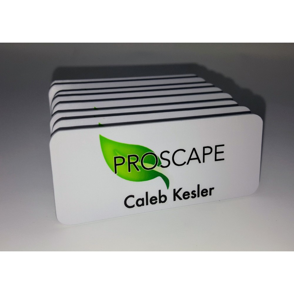 1.25" x 3" Matte Plastic Name Badge w/Full Color Imprint & Personalization with Logo