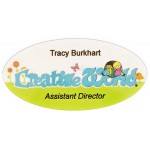 1.5" x 3" Glossy Oval Plastic Name Badge w/Full Color Imprint & Personalization with Logo