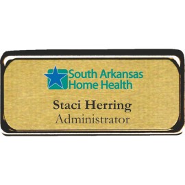 Gold Framed Name Badge w/Full Color Imprint & Personalization (2 15/16" x 1 5/8") with Logo  Gold Framed Name Badge w/Full Color Imprint & Personalization (2 15/16" x 1 5/8") with Logo