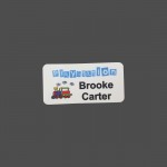 1 1/2" x 3" White Plastic 4-Color Process Name Badge with Logo