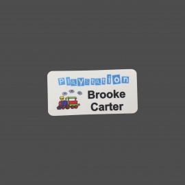Logo Branded White Plastic 4-Color Process Name Badge 1 1/2" x 3"
