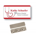 Name Badge - 1.5 X 3 inch, White Plastic with Logo