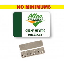 Name Badge - White Plastic, 3x2 inches. Full Color. No Minimums with Logo