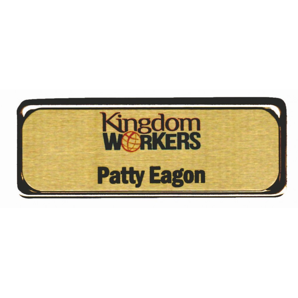 Gold Framed Name Badge w/Full Color Imprint & Personalization (3 1/16" x 1 1/16") with Logo