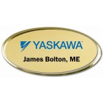 Gold Framed Oval Name Badge w/Full Color Imprint & Personalization (2 3/8" x 1 1/8") with Logo