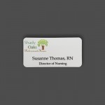 1 1/2" x 3" White Metal 4-Color Process Name Badge with Logo