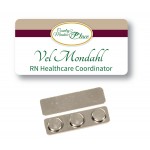Name Badge - White Metal, 3x1.5 inches with Logo