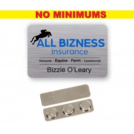Logo Branded Name Badge - Silver Metal, 3x2 inches. Full Color. No Minimums  Logo Branded Name Badge - Silver Metal, 3x2 inches. Full Color. No Minimums