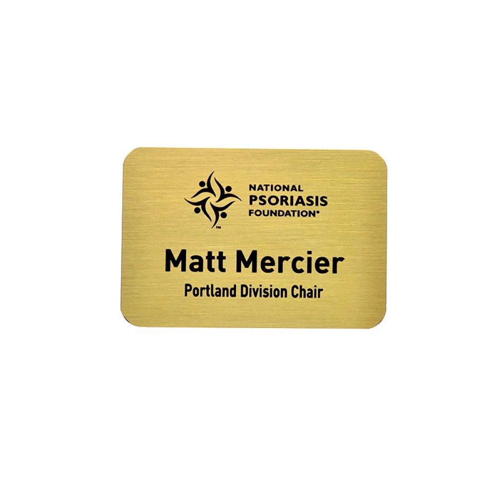 Full Color Professional Metal Sublimation Badge - Gold Aluminum - 2"x3" - USA Made Logo Imprinted Full Color Professional Metal Sublimation Badge - Gold Aluminum - 2"x3" - USA Made Logo Imprinted