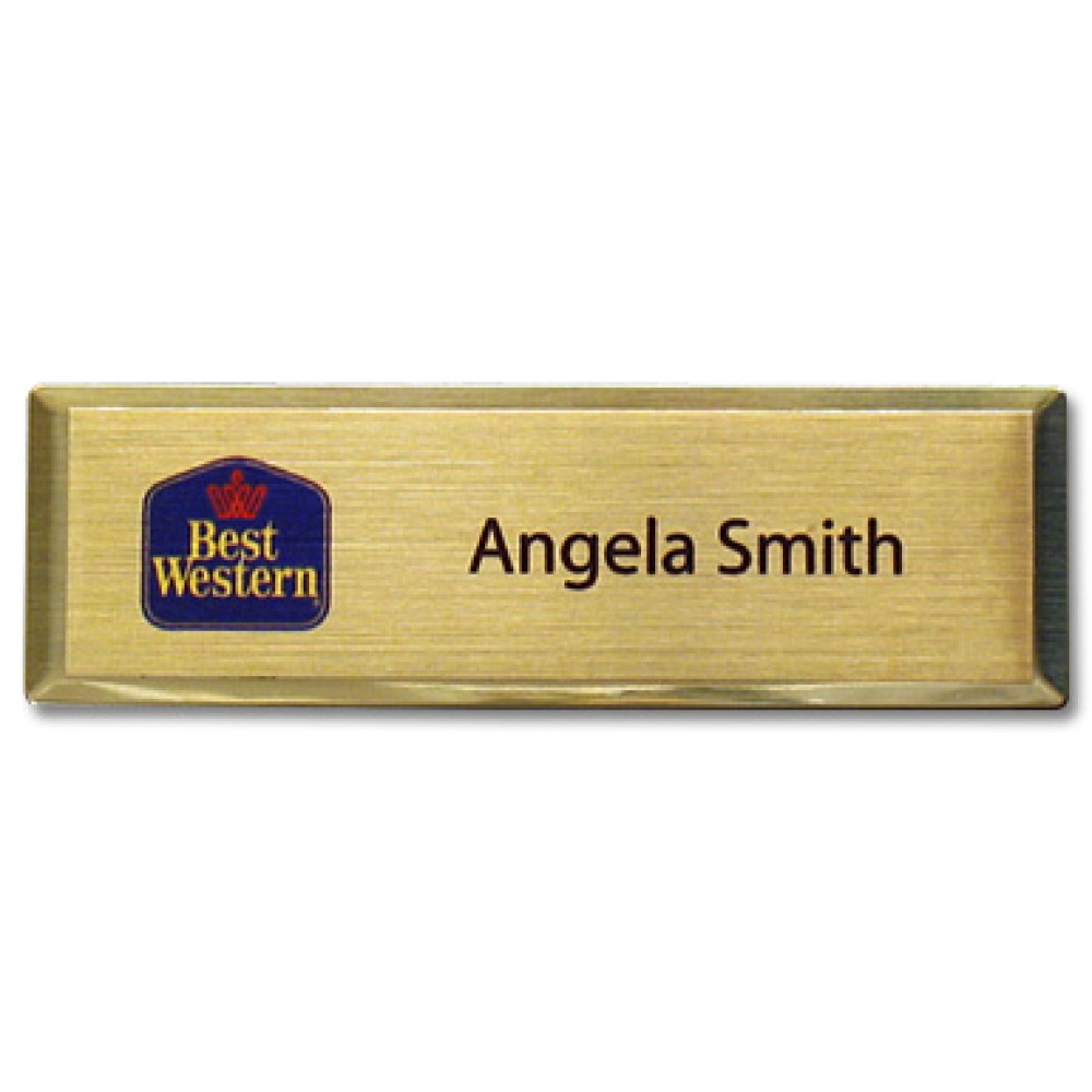 Executive Line Beveled Badge w/ Aluminum Insert - Gold - 1"x3" - USA Made Custom Imprinted Executive Line Beveled Badge w/ Aluminum Insert - Gold - 1"x3" - USA Made Custom Imprinted