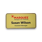 Logo Imprinted Frosted Full Color Metal Badge - Gold Brass - 1.5"x3" - USA Made