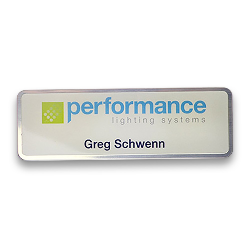 Frosted Full Color Metal Badge - Nickel Silver - 1"x3" - USA Made Custom Imprinted Frosted Full Color Metal Badge - Nickel Silver - 1"x3" - USA Made Custom Imprinted