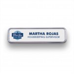 Executive Line Metal Frame Badge -White on Silver - 5/8"x2.5" - USA Made Custom Imprinted