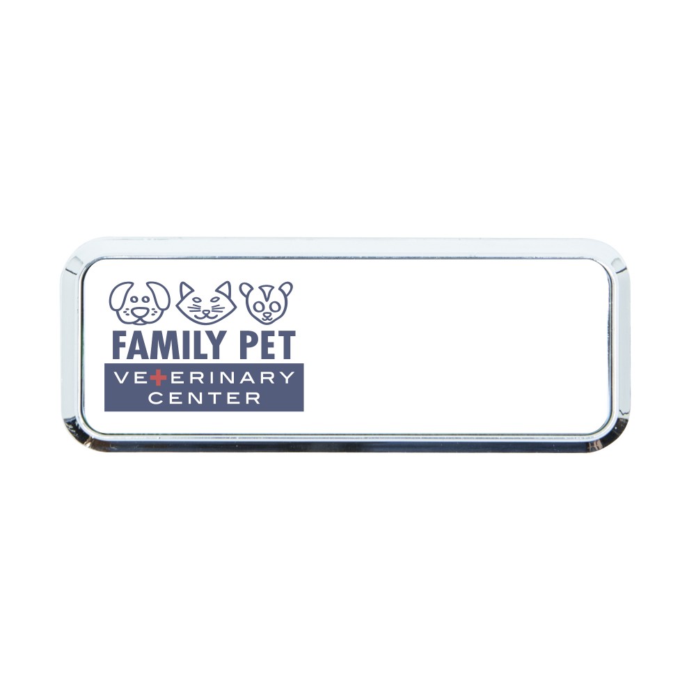 Logo Branded Plastic Framed Badge Rounded Corners - No Personalization 1"X3" (Screened)
