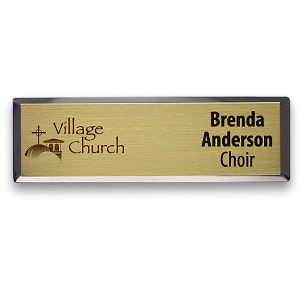 Executive Line Beveled Badge w/ Aluminum Insert - White/Silver - 1"x3" - USA Made Custom Printed Executive Line Beveled Badge w/ Aluminum Insert - White/Silver - 1"x3" - USA Made Custom Printed