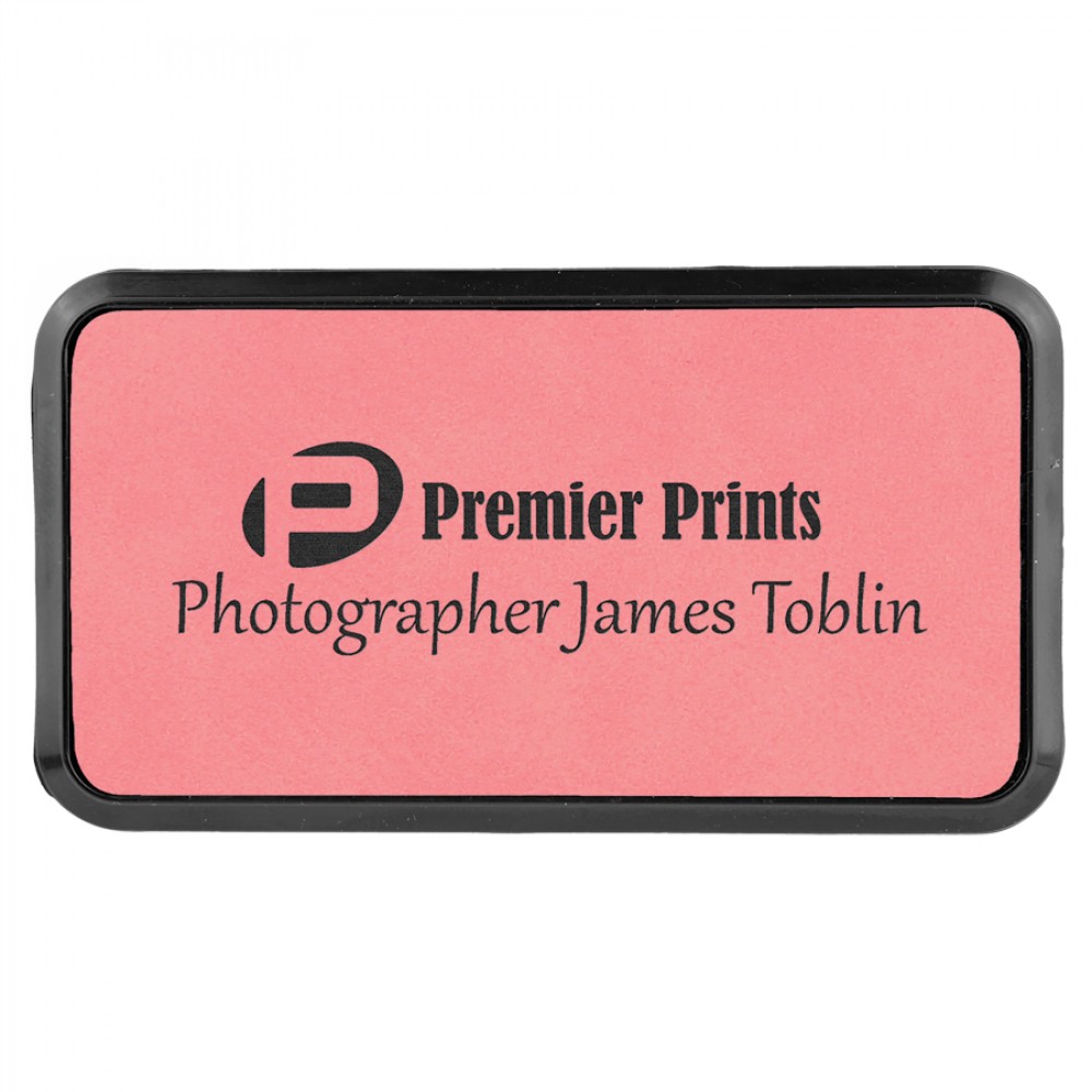 1.5" x 3" - Premium Leatherette Name Tags or Badges - Rectangular with Logo