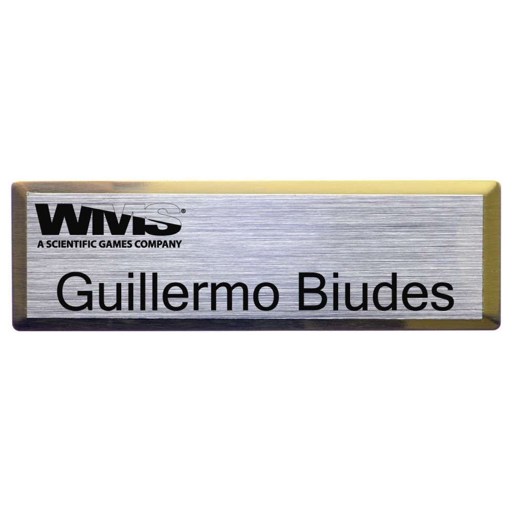 Custom Imprinted Executive Line Beveled Badge - Silver/Gold - 1"x3" - USA Made Custom Imprinted Executive Line Beveled Badge - Silver/Gold - 1"x3" - USA Made