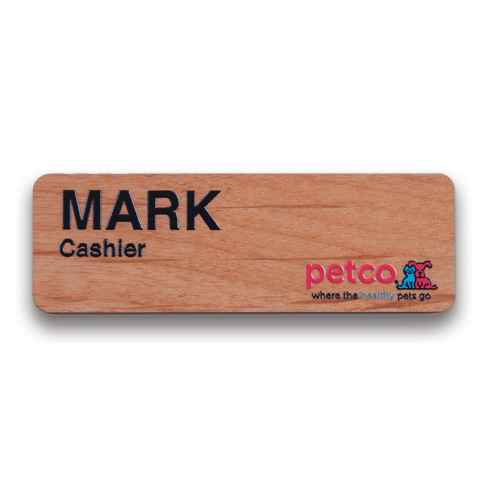 Logo Imprinted Full-Color Wood Badge - 1"x3" - USA Made Logo Imprinted Full-Color Wood Badge - 1"x3" - USA Made