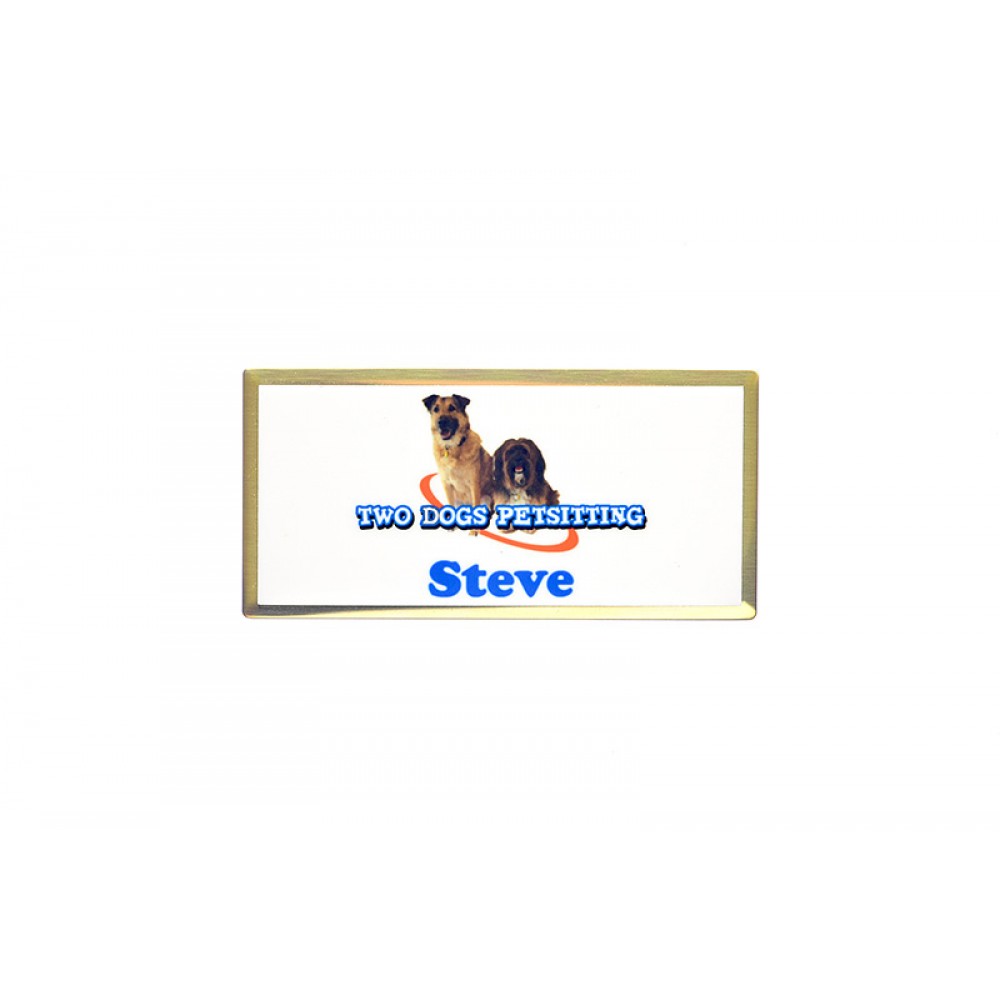Custom Printed Executive Line Beveled Badge w/ Aluminum Insert - White/Gold - 1.5"x3" - USA Made Custom Printed Executive Line Beveled Badge w/ Aluminum Insert - White/Gold - 1.5"x3" - USA Made