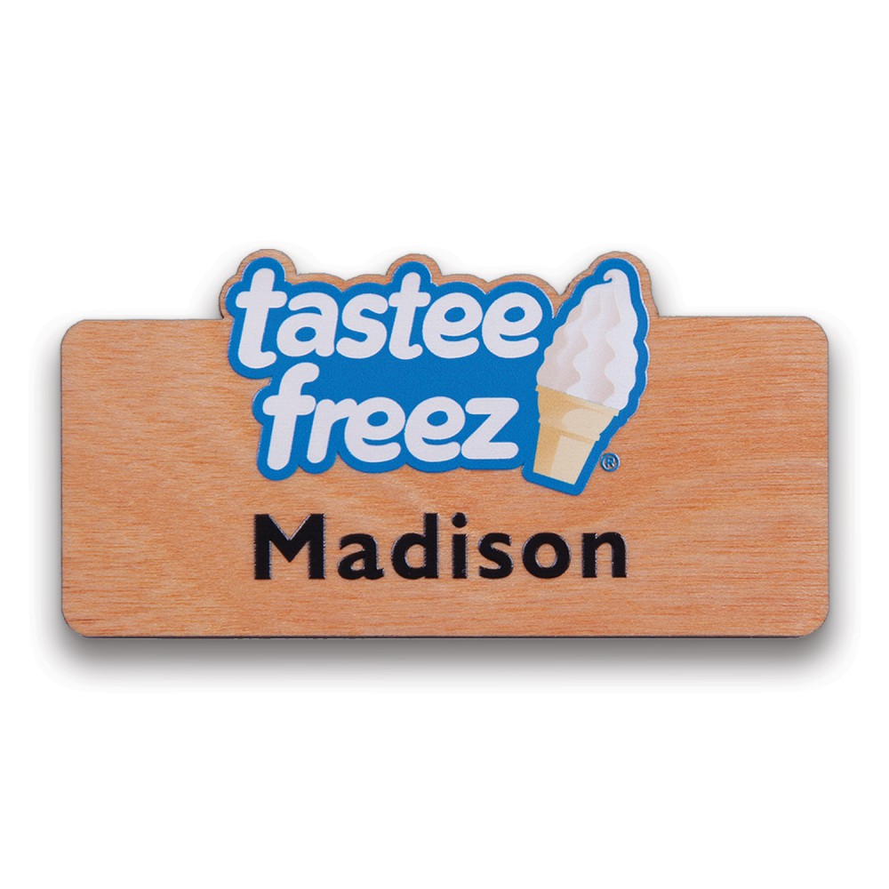 Full-Color Wood Badge Custom Shape Large - USA Made Custom Printed Full-Color Wood Badge Custom Shape Large - USA Made Custom Printed