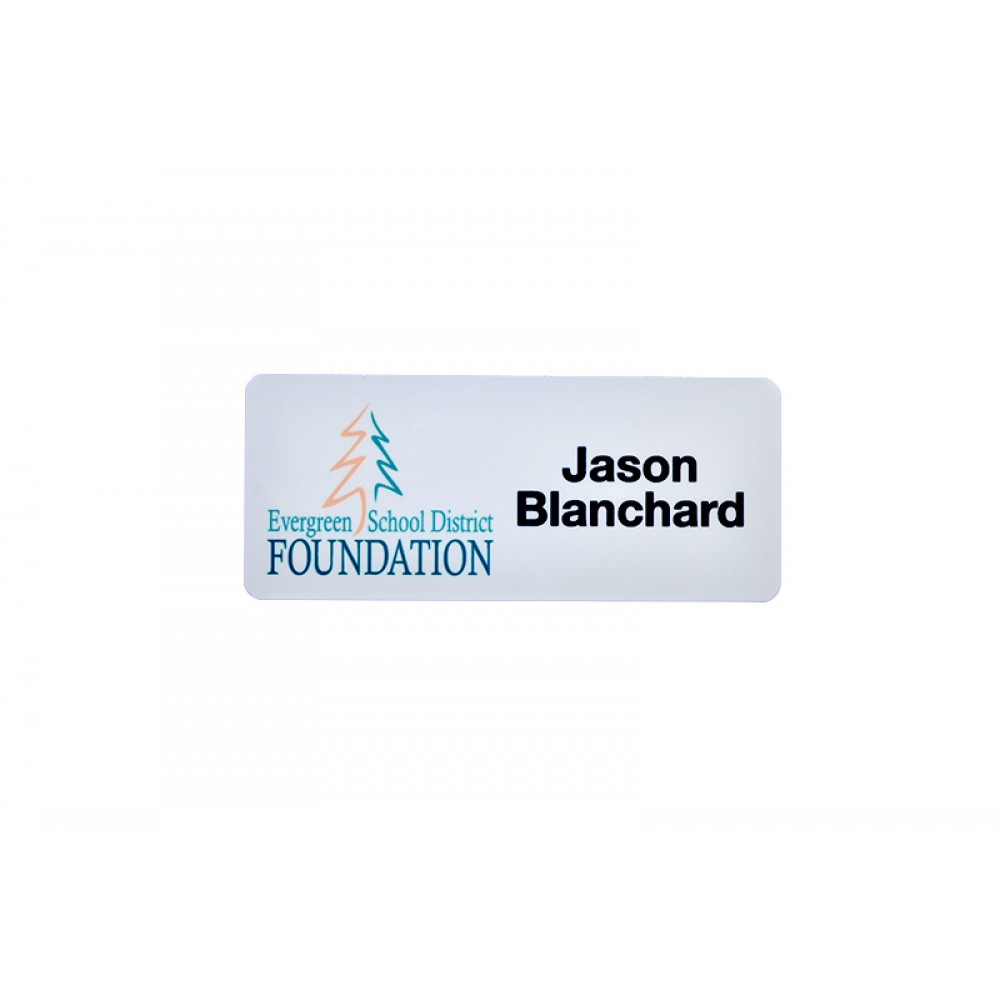 Logo Imprinted Full Color Professional Metal Sublimation Badge - White Aluminum - 1.25"x3" - USA Made Logo Imprinted Full Color Professional Metal Sublimation Badge - White Aluminum - 1.25"x3" - USA Made