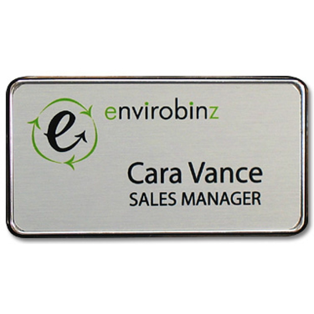 Logo Imprinted Executive Line Metal Frame Badge - Silver - 1 3/8"x2 3/4" - USA Made Logo Imprinted Executive Line Metal Frame Badge - Silver - 1 3/8"x2 3/4" - USA Made